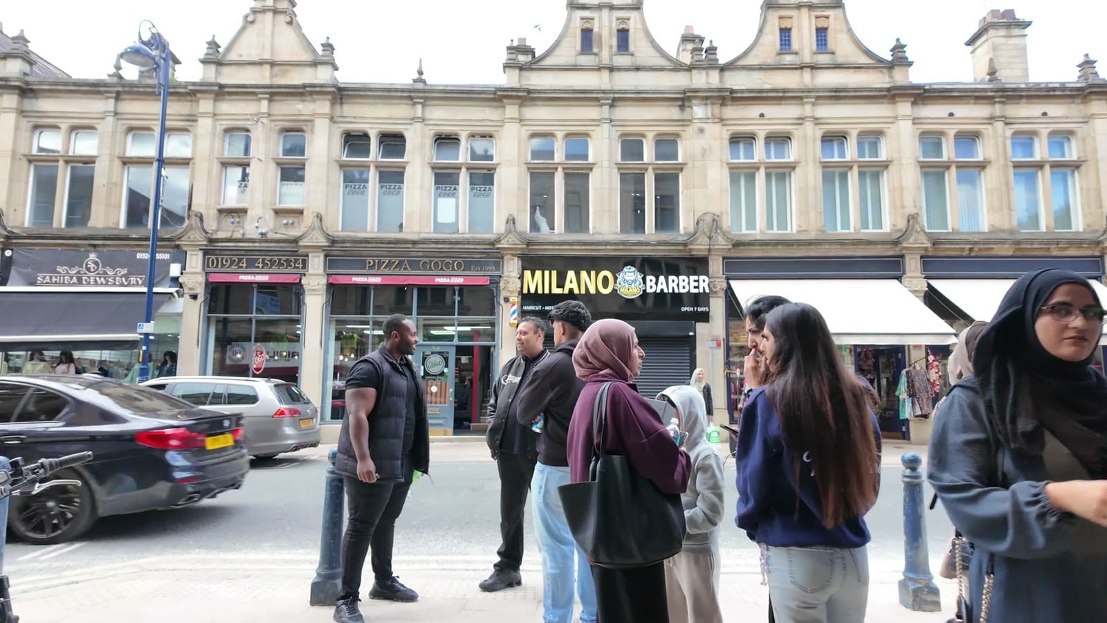 A barber's shopfront on the Dewsbury street
