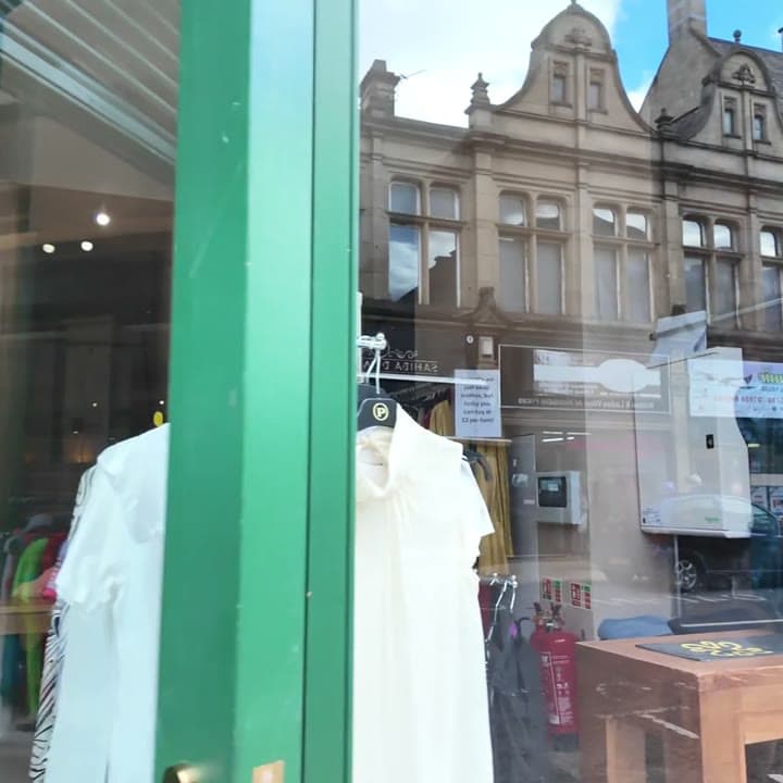 Menswear displayed in a boutique window